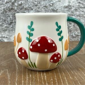 Lang Ceramic Red Mushroom Accent Mug with Green Handle